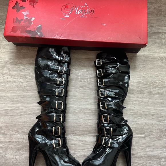 Pleaser Black Multi-Buckle Heeled Boots Platforms Adore 2043 - Picture 1 of 10
